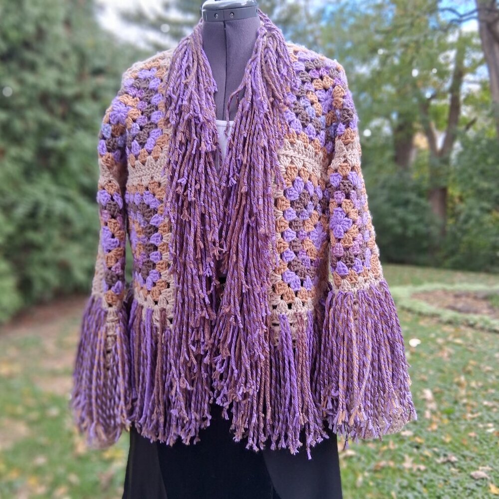 Super Fringe Granny Square Sweater L/XL